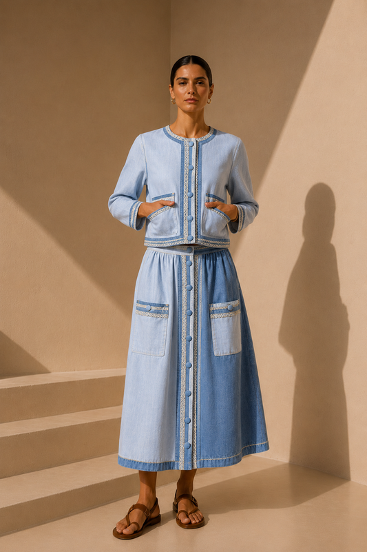 Veste Denim Brodée Bleu Clair — vue principale