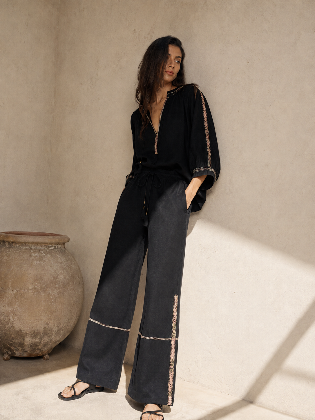 Pantalon Shima brodé main